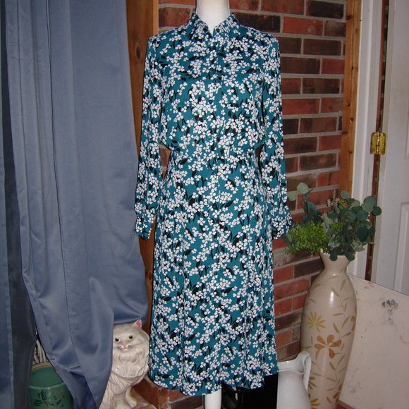 Who What Wear Green Floral Long Sleeve Button Front Dress XS - Picture 1 of 6